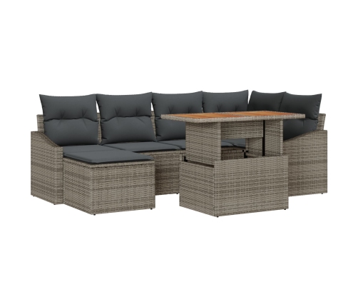 Conjunto de Comedor de Jardín de 7 Piezas con Cojines Gris de Ratán de Polietileno Acacia
