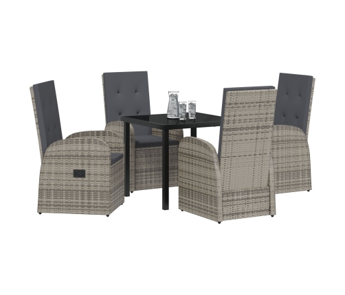 Set de Comedor de Jardín de 5 Piezas  con Cojines Ratán Poliéster Gris
