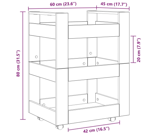 Carro de Cocina  Roble Negro 60x45x80 cm Madera Engineered