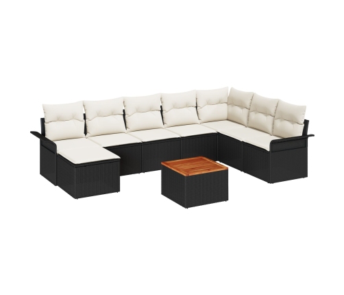 Conjunto de Sofás de Jardín  9 Piezas Negro y crema Ratán y tela