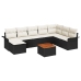 Conjunto de Sofás de Jardín  9 Piezas Negro y crema Ratán y tela