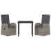 Set de Comedor de Jardín de 3 Piezas con Cojines - Poliratán Gris