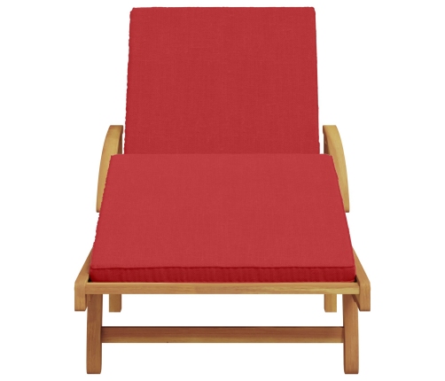 Tumbona plegable  con ruedas y cojín rojo de madera de teca