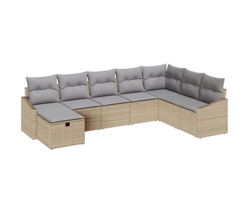 Conjunto de Sofá de Jardín de 8 Piezas con Cojines Ratán Poli Beige