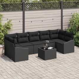 Conjunto de Sofá de Jardín  de 8 Piezas con Cojines Negro de Ratán