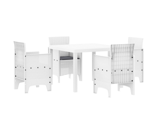 Juego de Comedor de Jardín de 5 Piezas con Cojines Blanco Poliratán