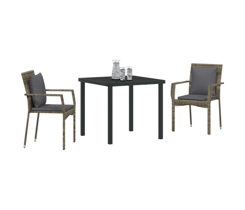 Set de Comedor de Jardín de 3 Piezas con Cojines Gris Poliratán