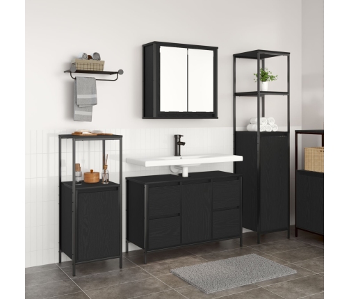 Juego de Muebles de Baño de 3 Piezas - Madera Ingenierizada en Negro Roble