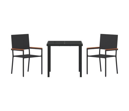 Conjunto de Comedor de Jardín de 3 Piezas Negro de Poliratán