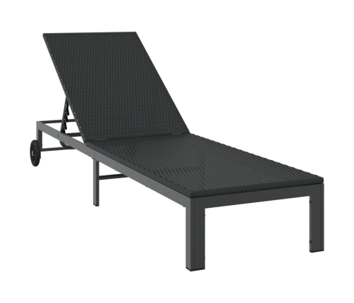 Tumbonas  2 pcs con ruedas y mesa negro de poliratán