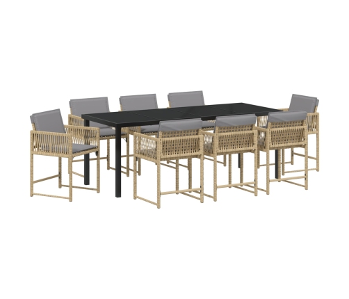 Conjunto de Comedor de Jardín  de 9 Piezas con Cojines Beige Ratán Poliéster
