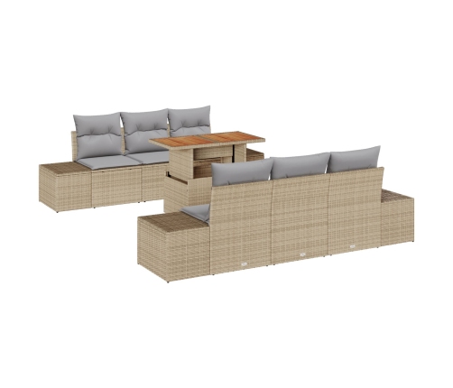 Juego de Sofá de Jardín 7 Piezas Beige Ratán Mesa de Exterior