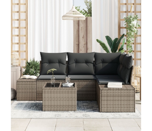 Conjunto de Sofás de Jardín de 4 Piezas con Cojines Gris Poliratán