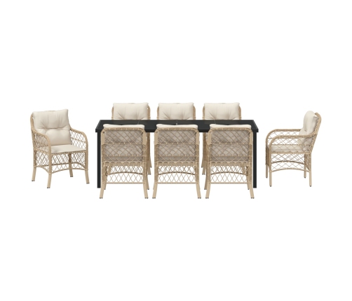 Conjunto de Comedor de Jardín  de 9 Piezas con Cojines Beige Poliratán
