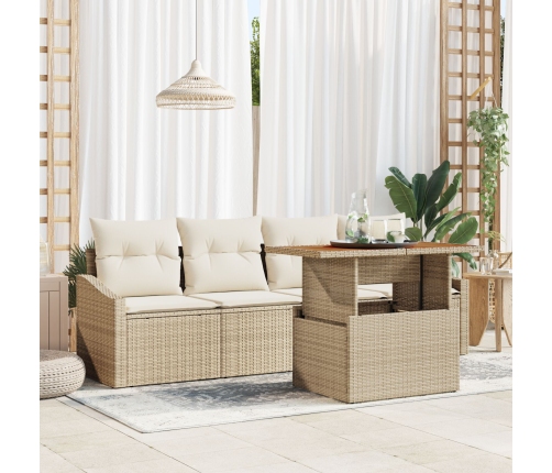 Juego de Sofá de Jardín Set de 5 Beige Ratán Sofá Exterior
