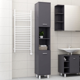 Armario de baño madera contrachapada gris brillo 30x30x179 cm