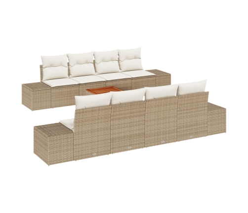 Conjunto de sofá de jardín  de 9 piezas con cojines beige poliratán acacia.