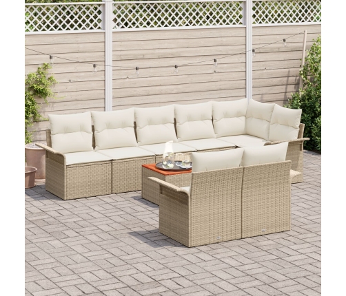 Conjunto de Sofás de Jardín de 9 Piezas con Cojines Beige Poliratán Acacia