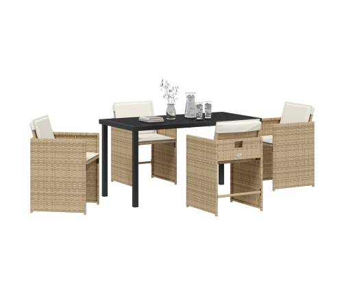 Set de comedor de jardín  de 5 piezas con cojines de poliratán beige
