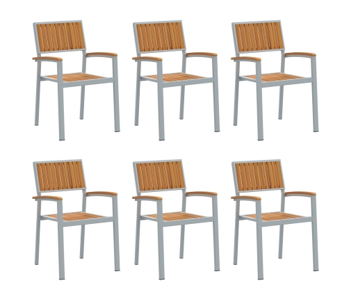 Sillas de Jardín Apilables  6 pcs Gris de Acero y Madera Maciza de Acacia