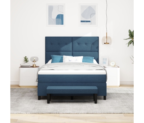 Cama con Somier  con Colchón & Banco Azul 140x190 cm Tela