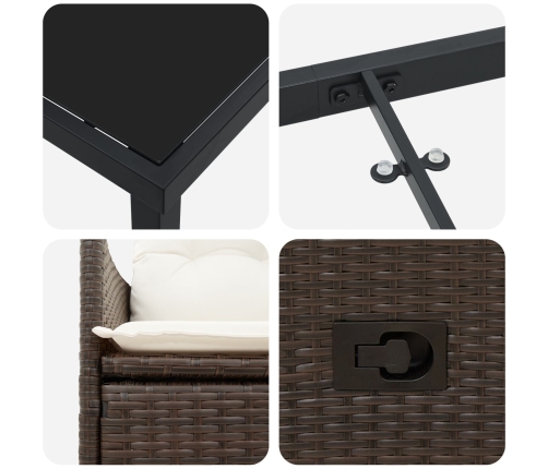 Set de Comedor Jardín de 3 Piezas con Cojines Marrón Poliratán
