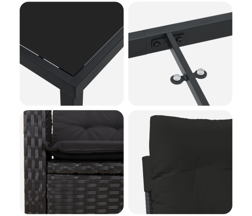 Conjunto de Comedor de Jardín de 5 Piezas con Cojines Poliratán Negro