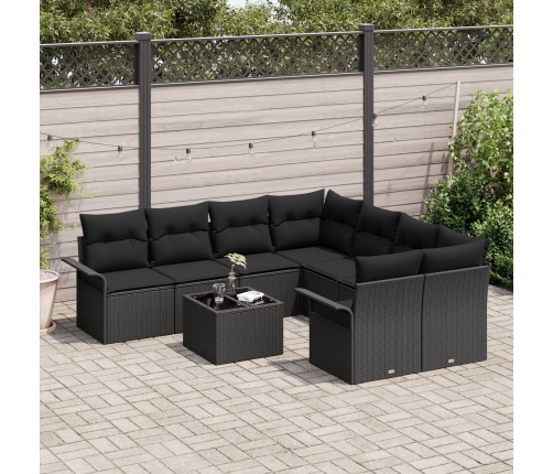 Set de Sofás de Jardín de 9 Piezas con Cojines Negro Poliratán