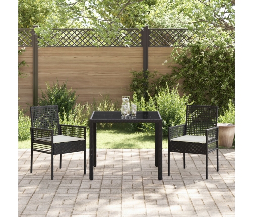Conjunto de Comedor de Jardín de 3 Piezas con Cojines Ratan Sintético Negro