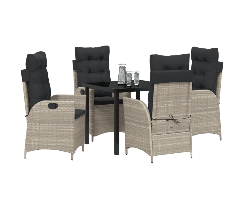 Set de Comedor de Jardín de 5 Piezas con Cojines Gris Claro Poliratán