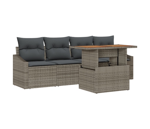 Conjunto de Comedor de Jardín de 5 Piezas con Cojines Gris Poliratán Acacia