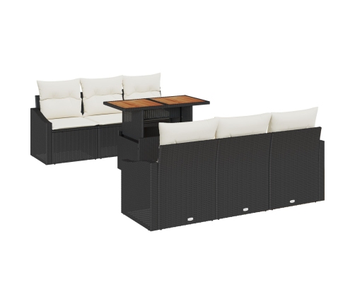 Conjunto de comedor de jardín de 7 piezas con cojines negro poliratán acacia