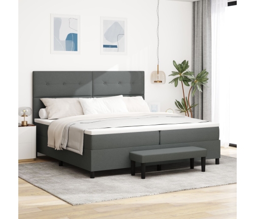 Cama con somier de  con colchón y banco gris oscuro 200x200 cm tela