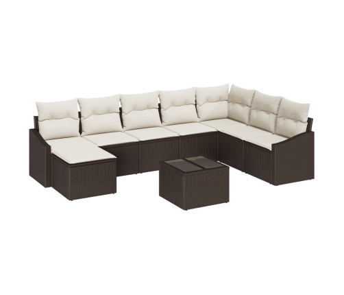 Conjunto de Comedor de Jardín de 8 Piezas con Cojines en Gris Poliratán