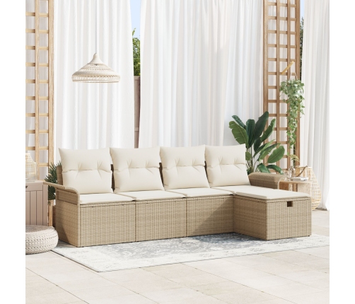 Conjunto de sofá de jardín  de 5 piezas con cojines Beige Ratán PE