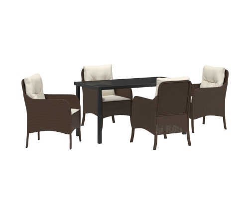 Set de comedor de jardín  de 5 piezas con cojines de poliratán marrón