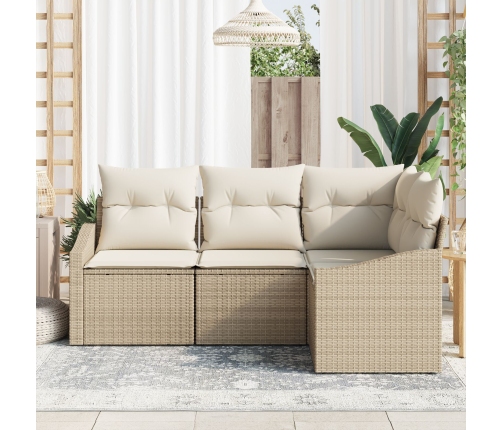 Conjunto de Sofá de Jardín de 4 Piezas con Cojines Beige Poliéster