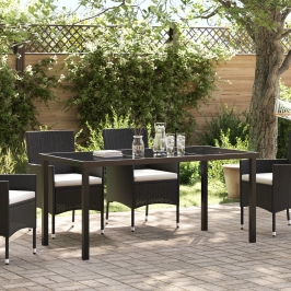 Mesa de Jardín  Negra 160x80x73 cm Vidrio Templado