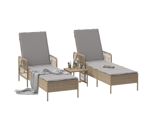 Conjunto de Tumbonas  Set de 3 Beige Ratán PE, metal Plegable