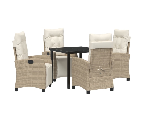 Juego de Comedor de Jardín de 5 Piezas Beige Ratán Poliéster
