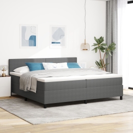 Cama Box Spring con Colchón Gris 200x200 cm Tela de Pana