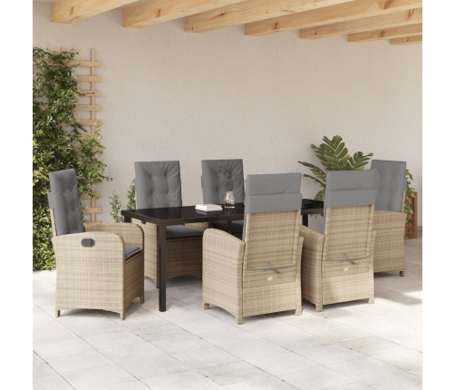 Juego de comedor de jardín  de 7 piezas con cojines - Poliratán beige