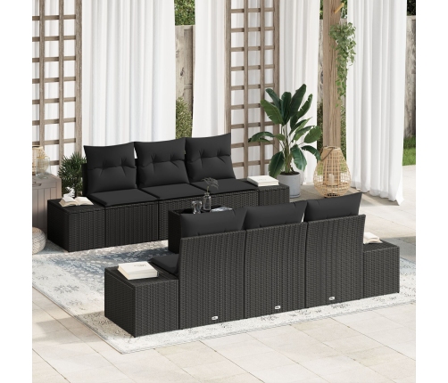 Set de Sofá de Jardín de 7 Piezas con Cojines Negro Poliratán