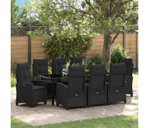 Conjunto de Comedor de Jardín de  de 9 Piezas con Cojines, Rattan Poliéster Negro