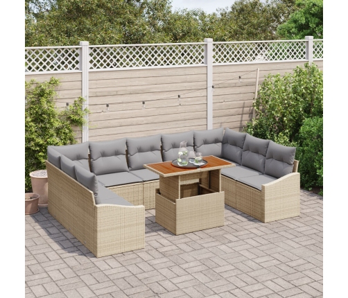 Juego de Comedor de Jardín de 10 Piezas con Cojines Ratán Beige