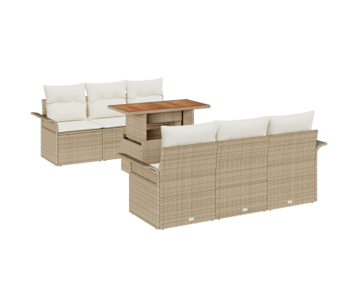 Conjunto de Sofá de Jardín de 7 Piezas con Cojines Beige Ratán Poliéster Acacia