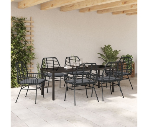 Conjunto de comedor de jardín  de 7 piezas con cojines negro poliratán