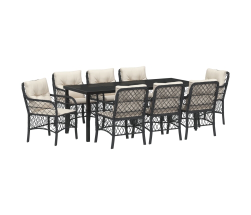 Conjunto de Comedor de Jardín de 9 Piezas  con Cojines Negro Poliratán