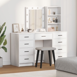Set de tocador de 3 piezas  con LED de madera elaborada blanca