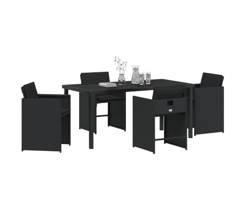 Set de Comedor de Jardín de 5 Piezas  con Cojines Negro Poliratán